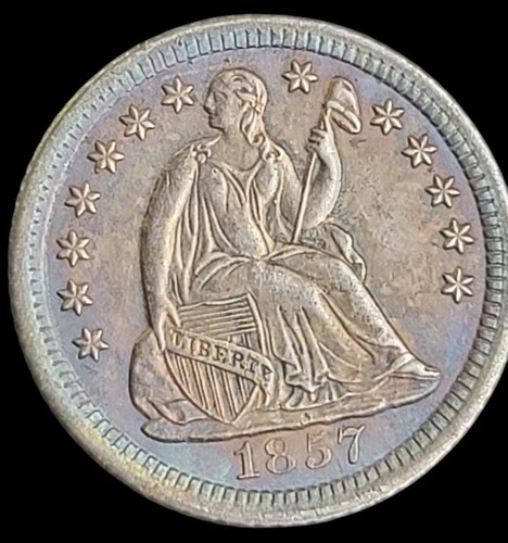 1857-O Liberty Seated Half Dime AU Details – Lamination Error Beautiful Toning