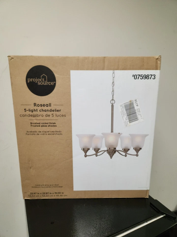 Lámpara de araña Portfolio Roseall de 5 luces de níquel cepillado tradicional con clasificación seca Foto 3 de 4