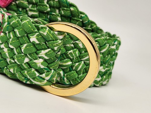 Lilly Pulitzer Woven Belt Braid Silver D Ring Cotton Size Medium Green Size S - Picture 2 of 7