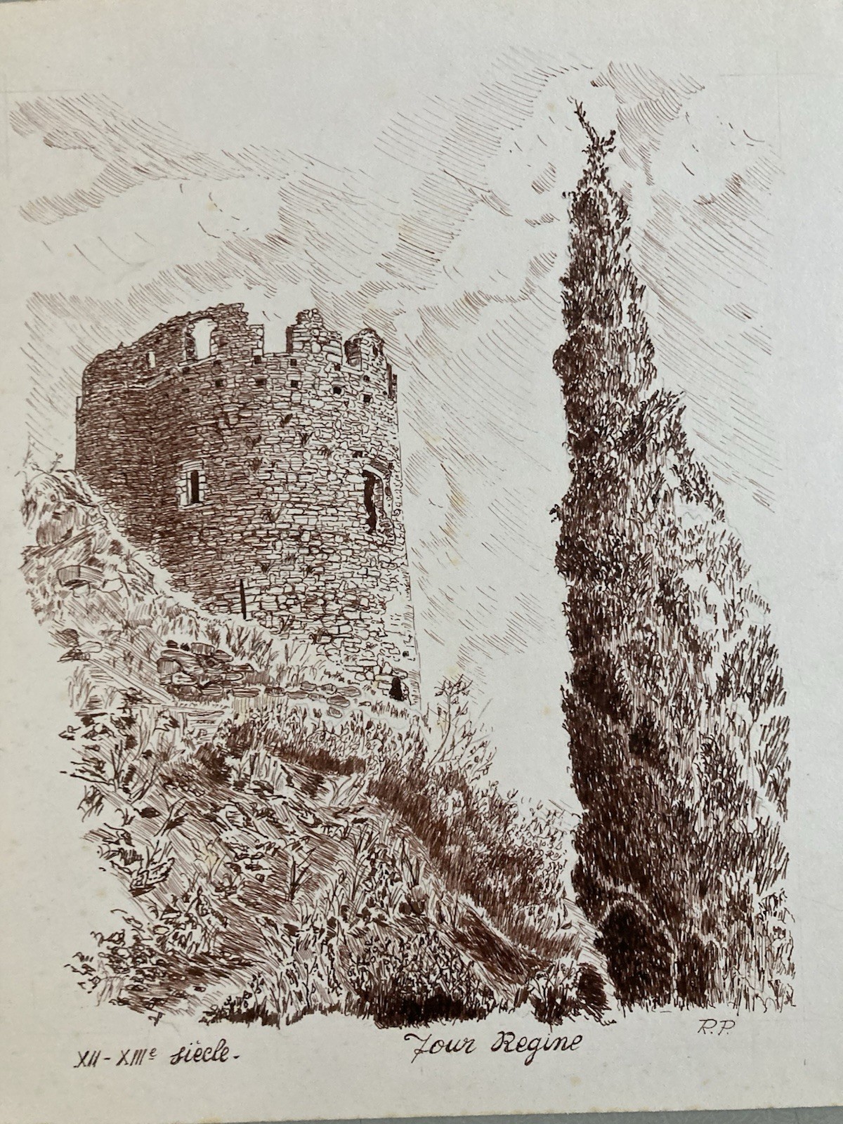 Lot 8 Drawing Ink Church Stone South West France Country Building 1970 Art