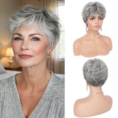 Brown Pixie Wigs Women Short Natural Layered Haircut Synthetic Heat Resistant