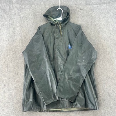 VTG Helly Hansen Jacket Mens Medium Green T Snap PVC Foul Weather Rain Coat 90s