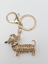 Keychain - Brown Dachshund Rhinestone Dog Charm Clasp Purse Clip