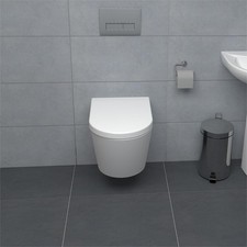 Bathroom Rimless Wall Hung Toilet Modern Round WC & Concealed Cistern Frame Set