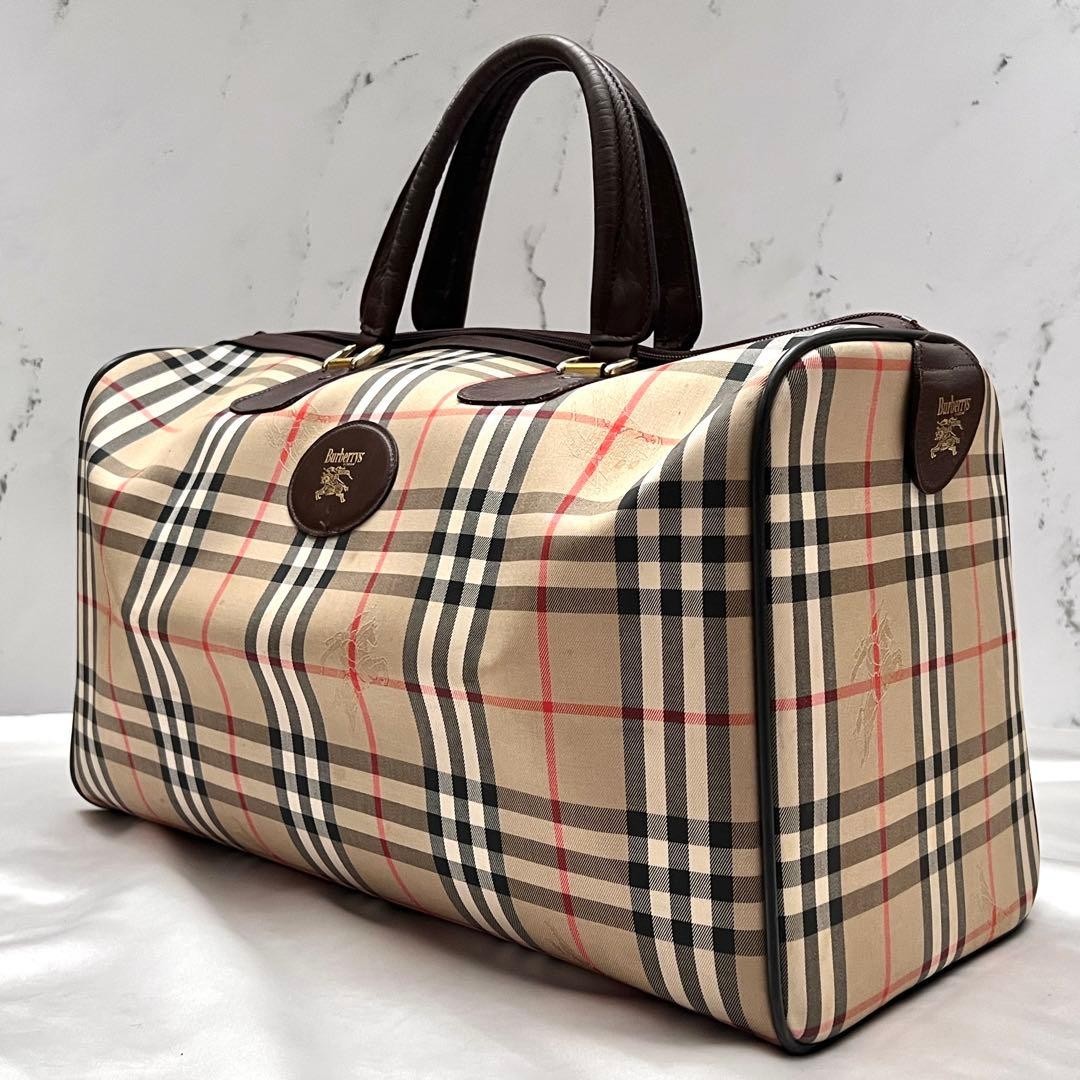 Burberry Old Burberry Large Boston Bag Nova Check Shadow Horse Beige Vintage