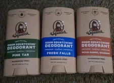 Dr. Squatch Natural Deodorant Men's 3 Pack LOT PINE TAR FRESH FALLS BOURBON