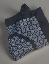 Vntg Black  Blue Concentric Circle Bandana Pocket Square Silk 17  x 17  