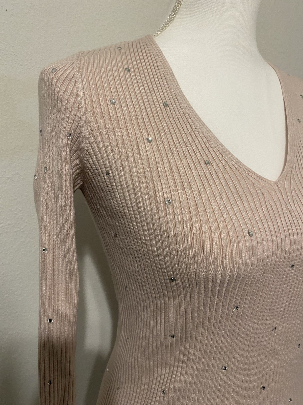 Express Ribbed Knit Rhinestone Pullover Sweater V… - image 4