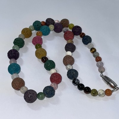 Edelstein-Lava-Kugelkette,bunt,27.4g, L-43xB-0.6bis1cm,Magnetverschluss
