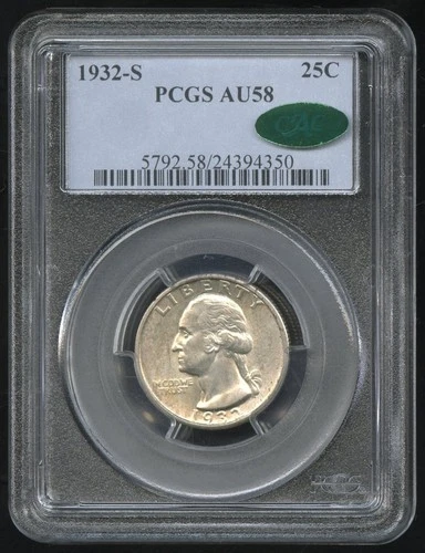 US Coin 1932-S Washington Quarter PCGS AU58 CAC Key Date Silver NO RESERVE!