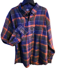 Izod Men's Flannel Button-Down, Blue, Green, Orange, Plaid, Long Sleeve, 2XL