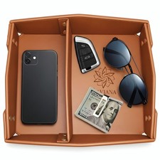 Valet Tray Organizer for Men  Women - PU Leather Catch All Tray with Removab...