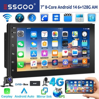 DAB+ 6+128G Android 14 Autoradio Carplay GPS NAVI AM RDS Bluetooth Mik Kam 2 DIN