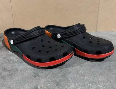 Crocs x 7Eleven Classic Clog Shoes Mens Size 10 Black Orange Slip On 208272A 001