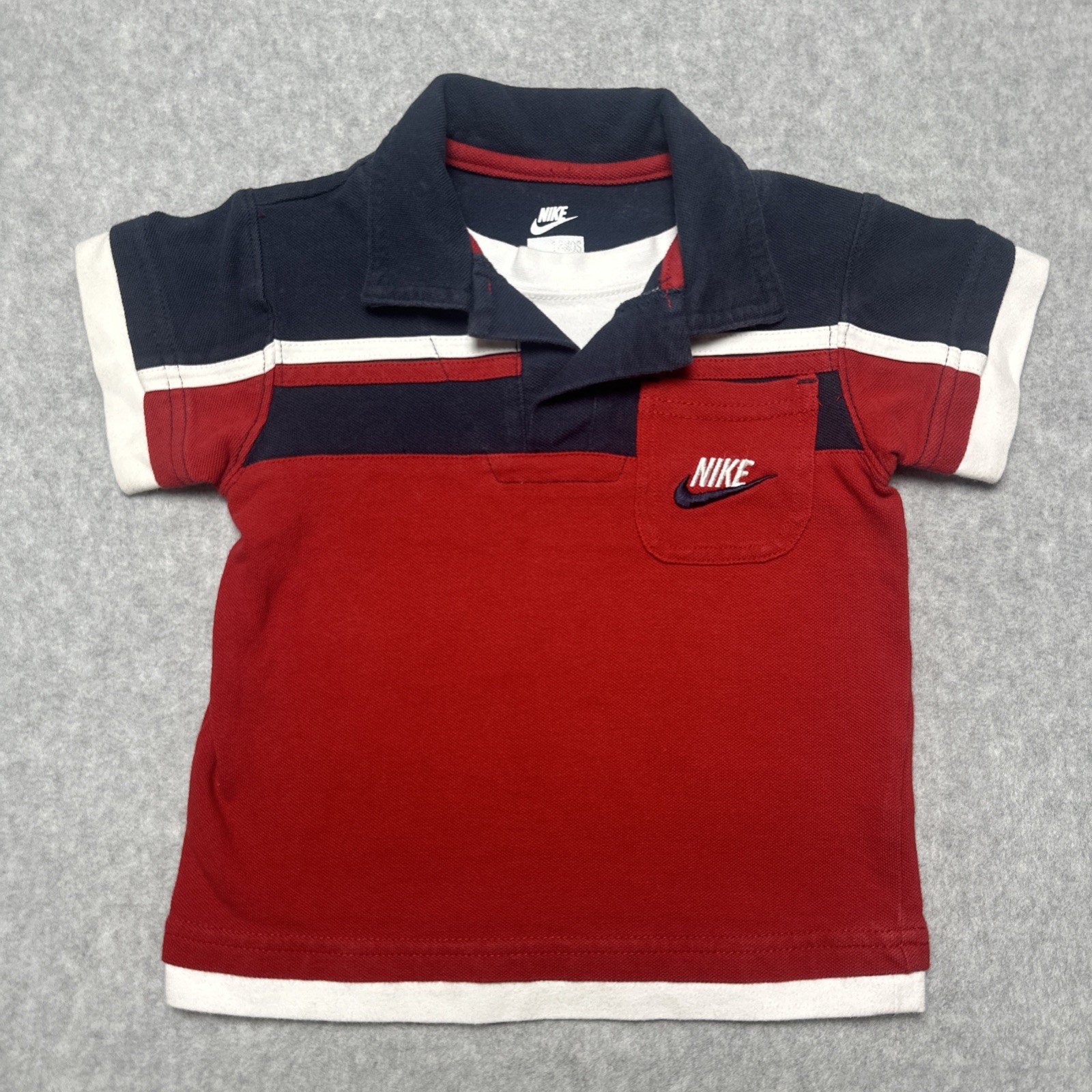 Vintage 90s Nike Polo Built-in White Tee Pocket Swoosh Red/Navy Toddler Sz 18M