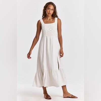 NWT Dear John White Cotton Crochet and Gauze Chasity Maxi Dress | Size Large