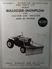 Sears Custom 6 7 XL 917.99550 Tractor Bulldozer Push Blade Owner & Parts Manual