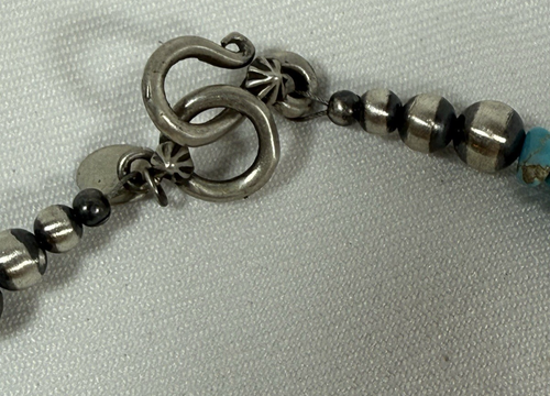 Sterling Silver Graduated Two-Tone Ball Bead and Turquoise 22.5" Necklace - Picture 4 of 5