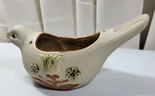 VTG Clay Pottery Dove Hanging Planter w/Ceramic Tulip Flower 9"