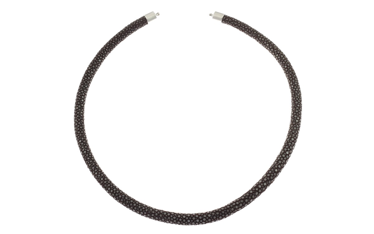 Perlrochenleder-Collier grau 750/- Gold Endkappen für