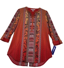 NEW - Boho Tribal Luxe Tunic Top - Nygard Henley/Roll-Tab Slv - S/M Bust 40" NWT