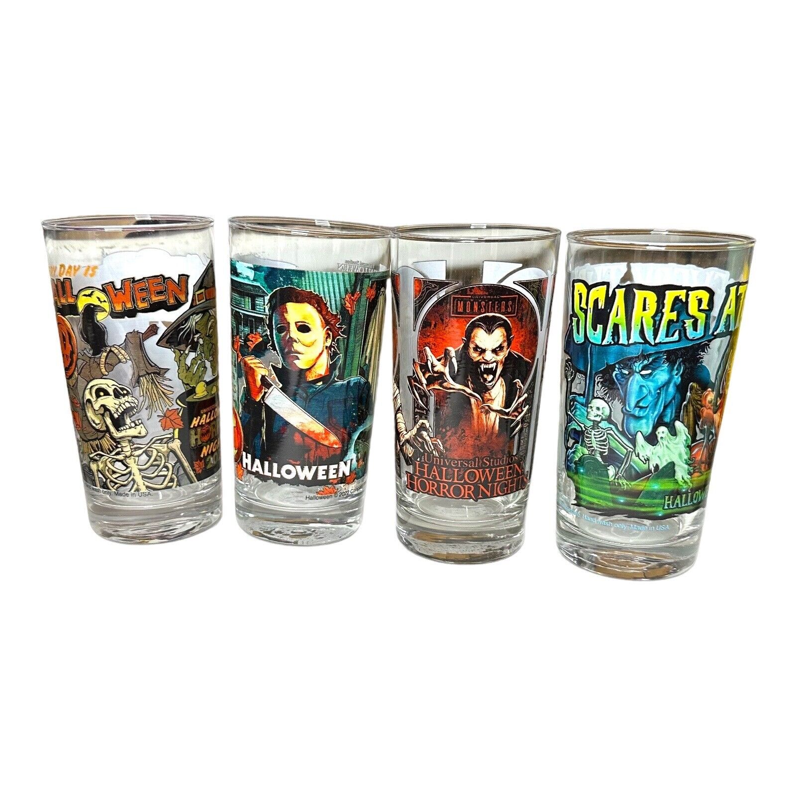 New Universal Studios Halloween Horror Nights 2022 Set of 4 Collectible Glass