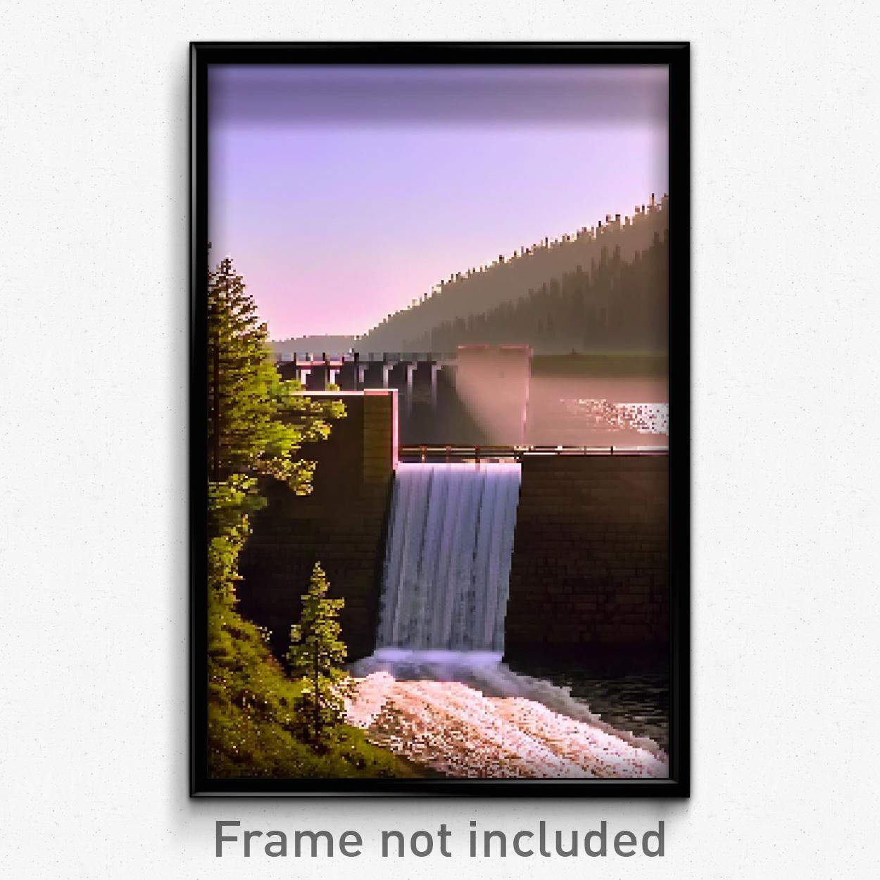 8-Bit Psychedelic Pixel Art Dam Poster - Trippy Video Game Print