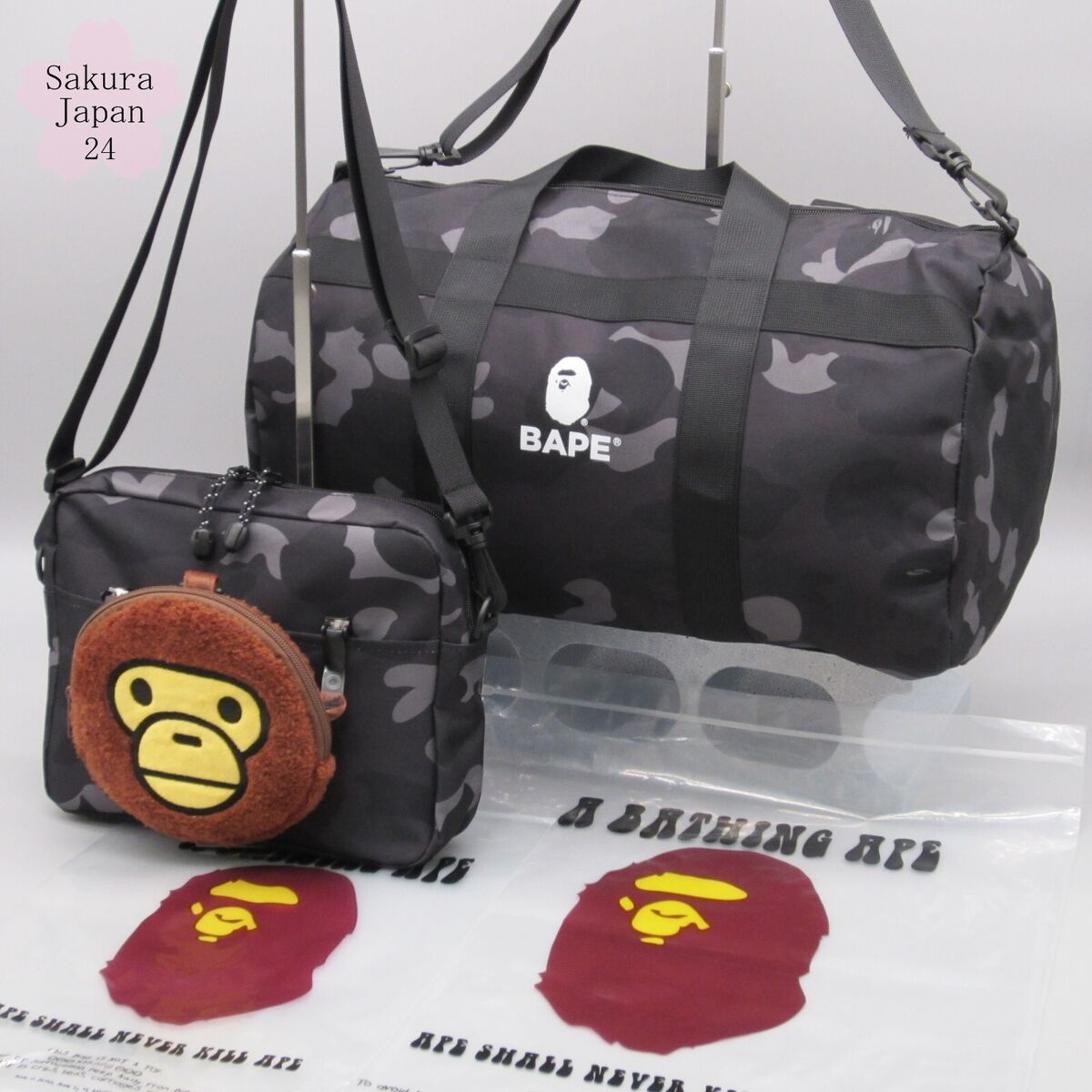 BAPE A Bathing Ape Camo Black Duffle Bag 2022 SPR Shoulder BAPE A Bathing Ape Camo Black Duffle Bag 2022 SPR Shoulder