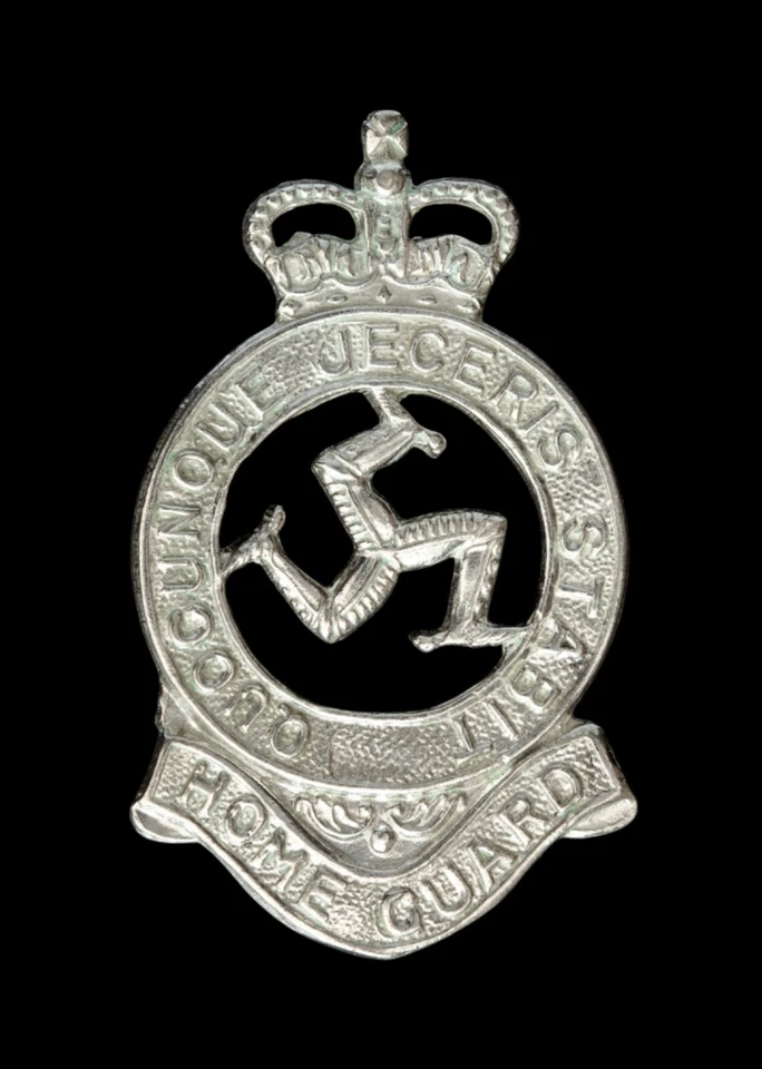 Queens Crown Isle of Man Home Guard Cap Badge Hallmarked Silver - Image 1 of 1