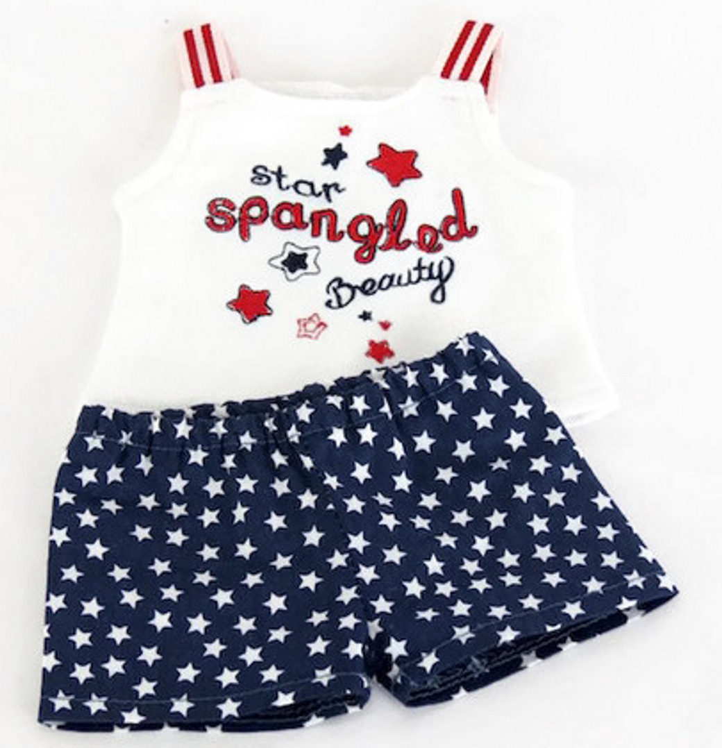 Patriotic Red, White, & Blue Star Short Set Clothes for 18 inch Girl Dolls