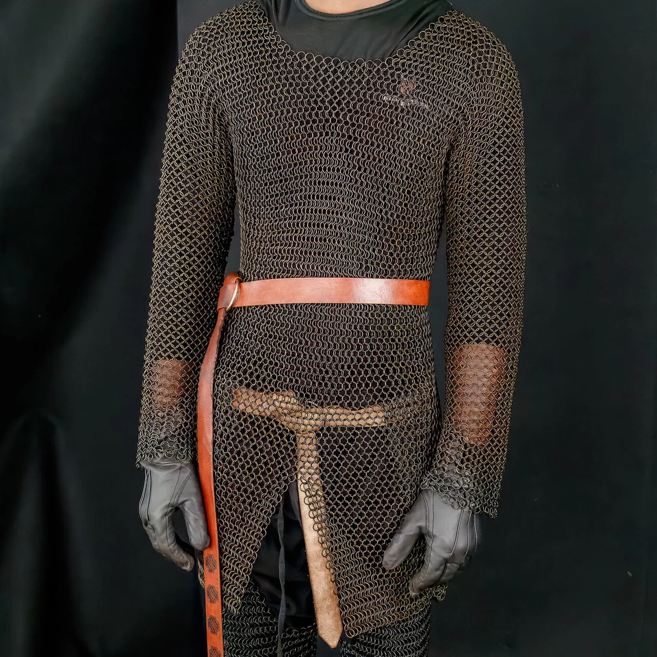 Camisa Cavaleiro Manga Completa Chainmail Armor | Aço Suave Medieval Hauberk | 6 Cores - Imagem 2 de 4