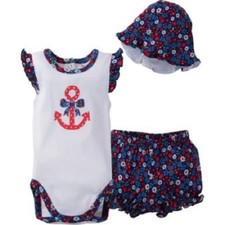 Gerber Infant Girls Bodysuit, Bloomer and Reversible Hat Size 0-3 Months