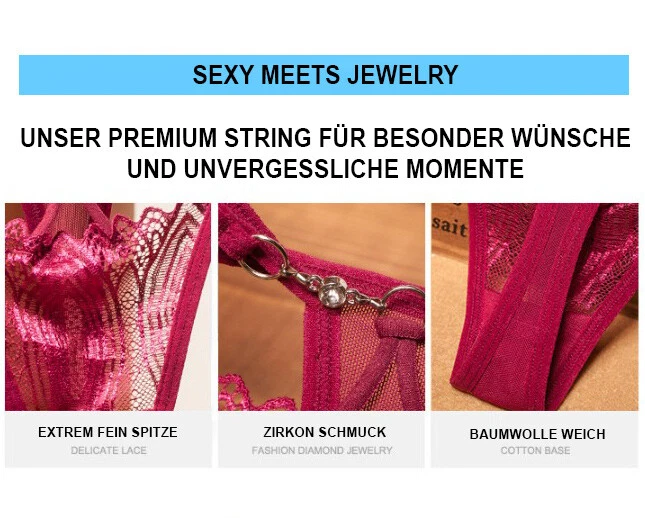 Mini String Tanga Schmuck Slip sexy durchsichtig Schwarz edel Reizwäsche S M L - Bild 3 von 4