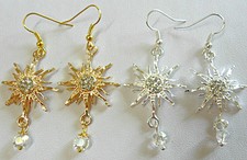Sparkly sunburst, crystals, earrings, 58mm long - choice 2 colours