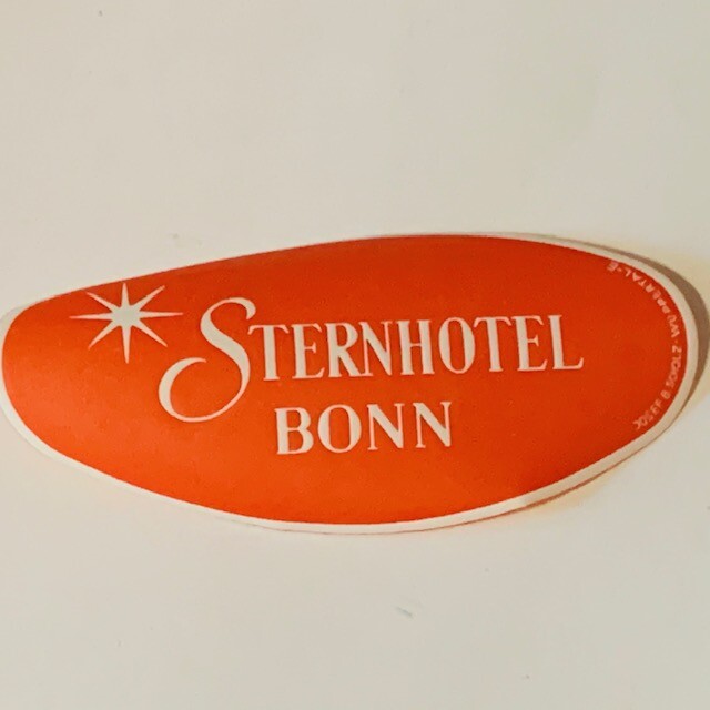 Vintage Sternhotel Bonn red luggage label Germany travel ephemera motel hotel tag-image