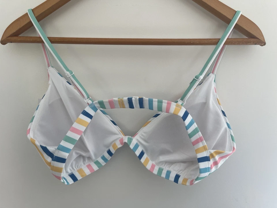 Top de natación bikini triángulo a rayas arco iris azul marino antiguo para mujer UPF 40 multi XXL Foto 3 de 4