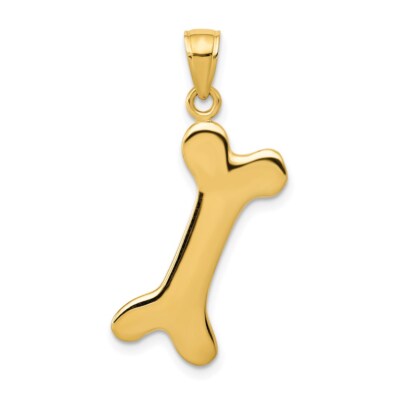 14k Yellow Gold Solid Polished Dog Bone Charm Pendant 1.6g (L- 34mm, W-19mm)