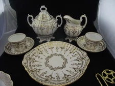 PROPS !  HOTEL SIZE CREAM PICTURE SUGAR BOWL CAKE PLATE TEA CUP AND SAUCER 