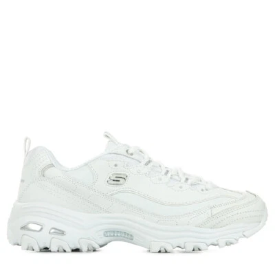Chaussures Baskets Skechers femme D'Lites Fresh Start Blanc Blanche Cuir Lacets - Photo 1/4