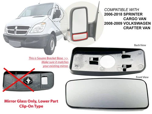 For 2006-2018 SPRINTER 08-09 CRAFTER Non-Heated Lower Mirror Glass Driver Side