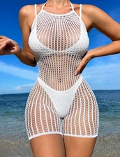 womens swimsuit cover-up One Piece Hollow Out Fishnet  Cover-up One Size Fit All