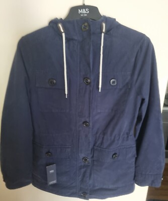 M&S Collection Cotton Rich Parka Jacket StormWear Navy size 10