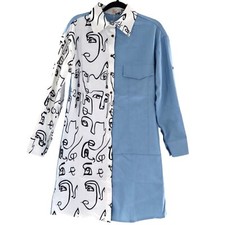 Leena Color Block Shirt Dress Womens Artsy Statement Layering Kitschy Casual NWT