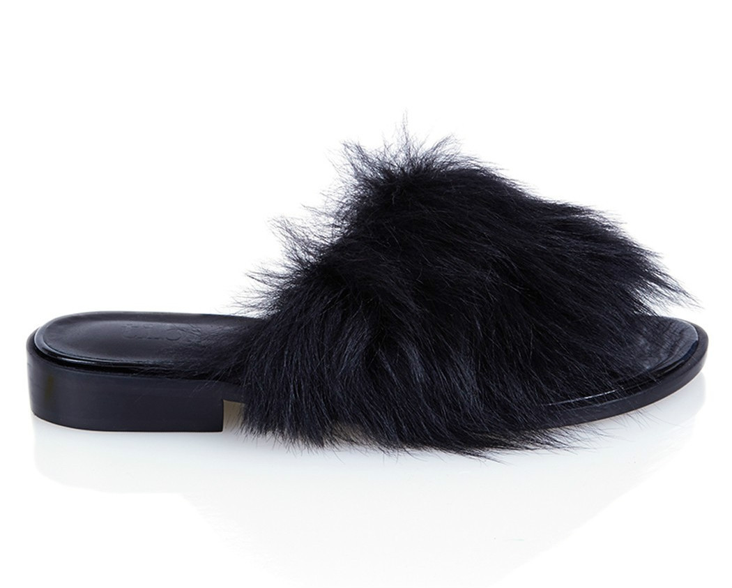 Tibi Kellen Leather Lamb Shearling Fur Slides Sandals Mules Size