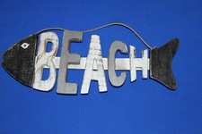 Distressed Wooden Beach Sign, Shades of Grey Colors, Beach Fish
