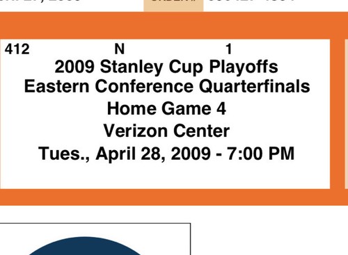 Rangers @ Capitals 2009 E-ticket Caps 