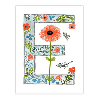 Buchstabe E in Aquarell Mohnblumen und Wildblumen Blumen Wandbild Poster Druck
