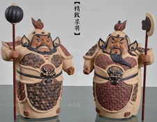  China Wucai Porcelain Dragon Door God deity Deva kings Heng Ha Two warrior Pair