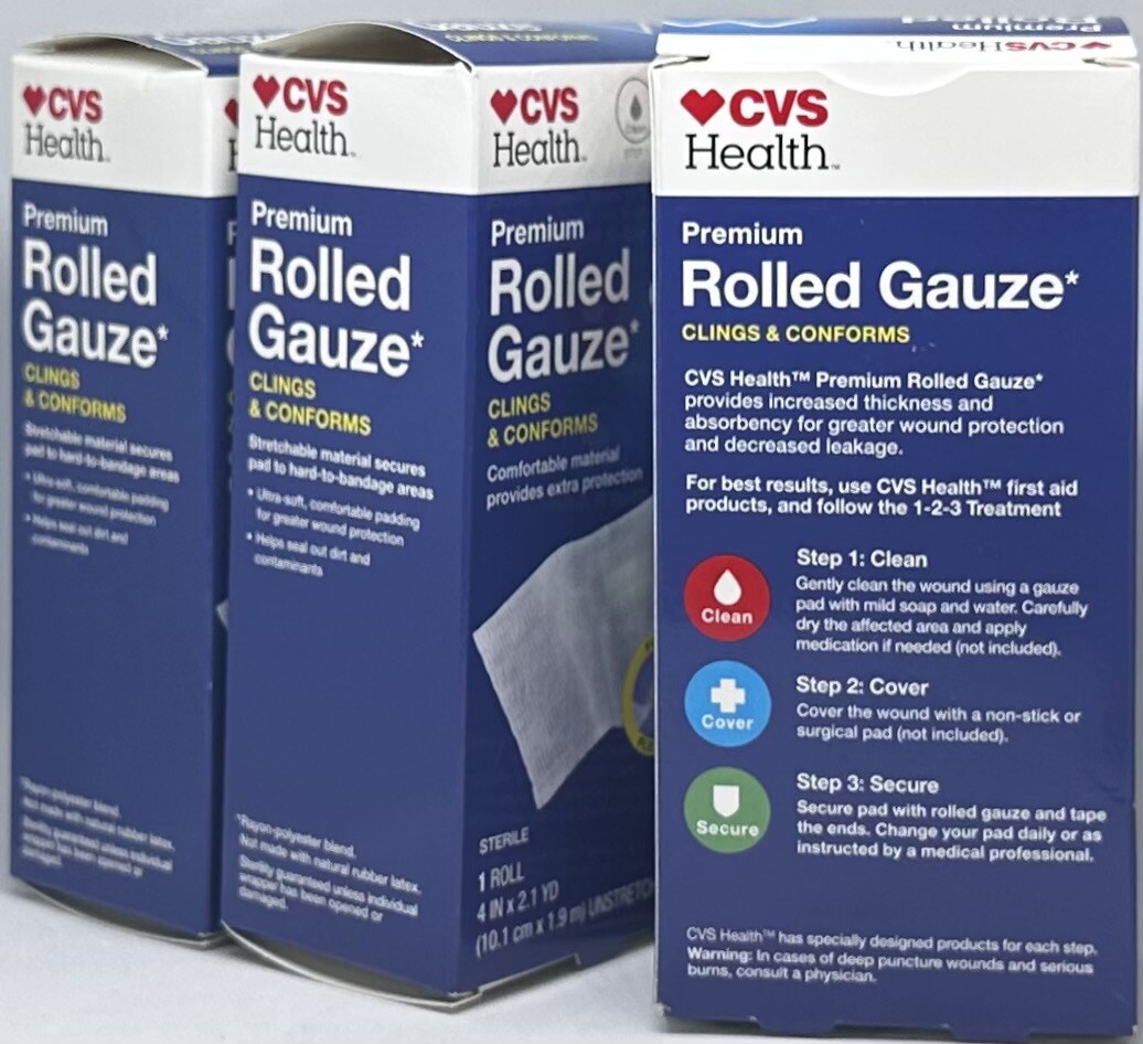 CVS Health Premium Rolled Gauze Lot of 3 2.1 Yrds Each Roll Clings ...