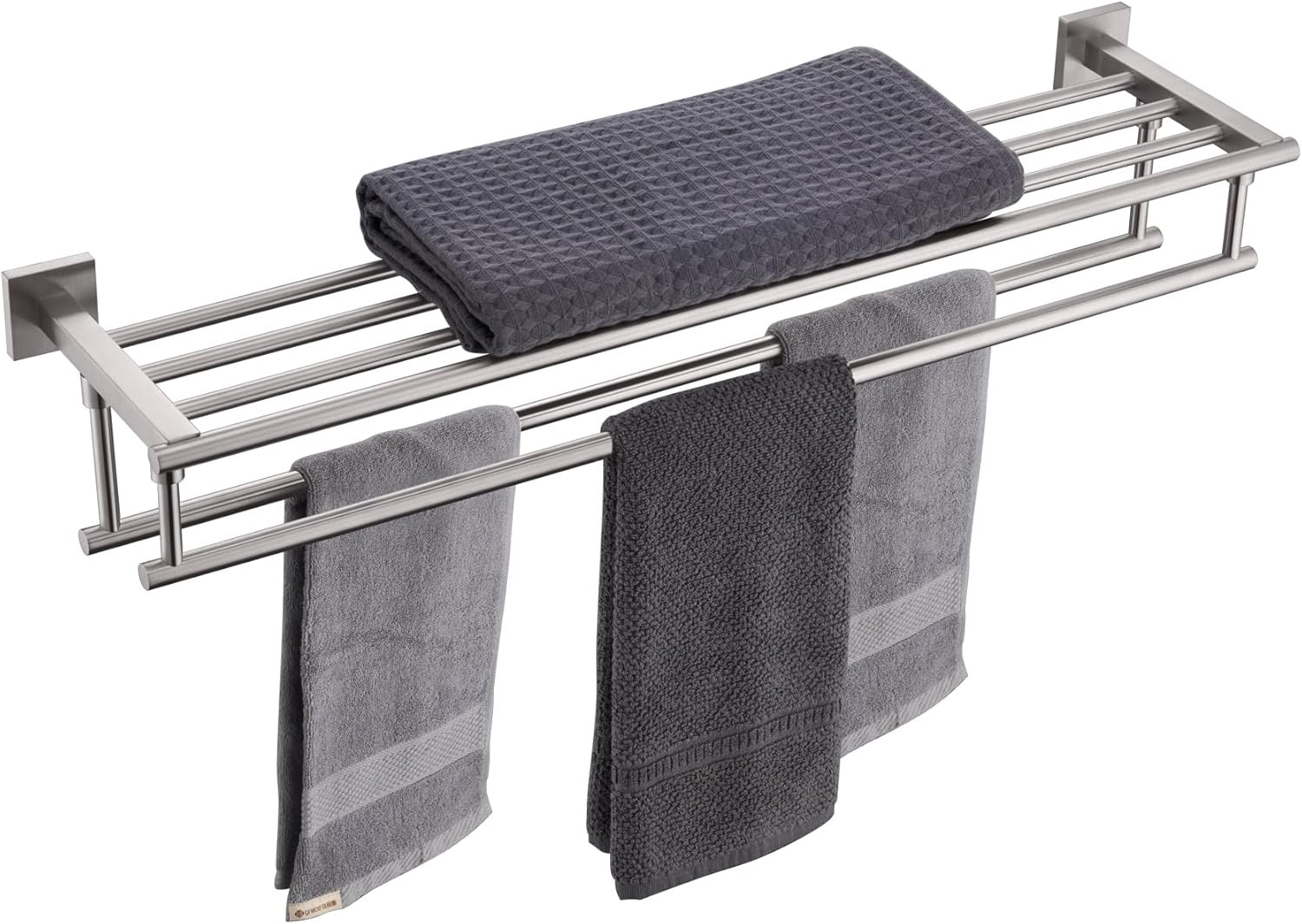 32" Wall-Mounted Stainless Steel Towel Shelf with Double Bars - Brushed Nickel
